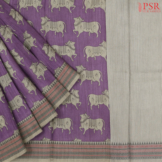 Dark Lavender Munga Silk Saree