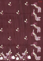 Dark Maroon Kosa Embroidery Saree