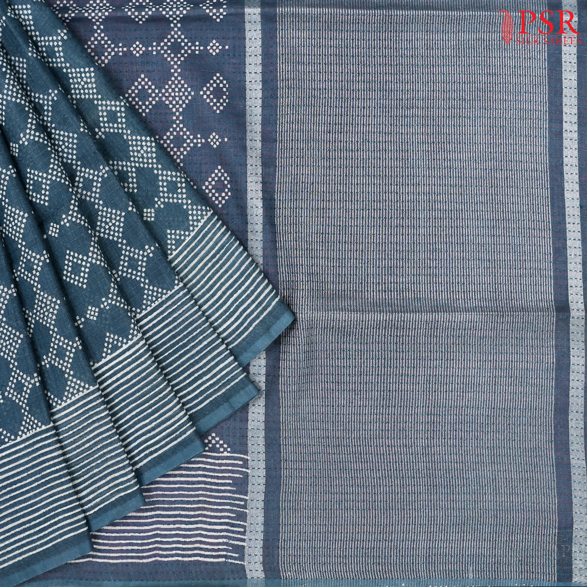Teal Blue Linen Saree
