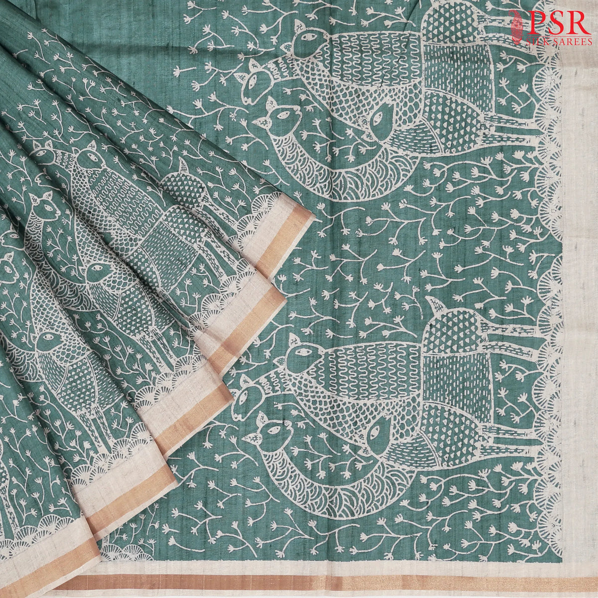 Turquoise Teal Semi Tussar Saree