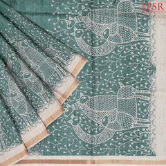 Turquoise Teal Semi Tussar Saree