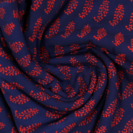 Navy Blue Cotton Print Running Material