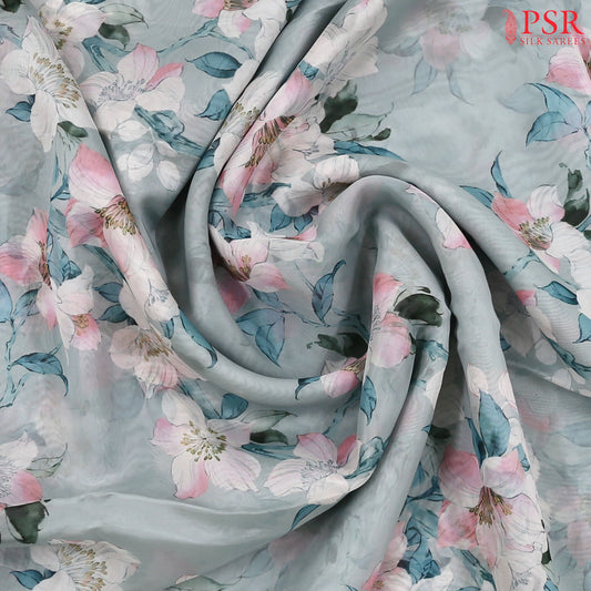 Light Teal Blue Organza Saree