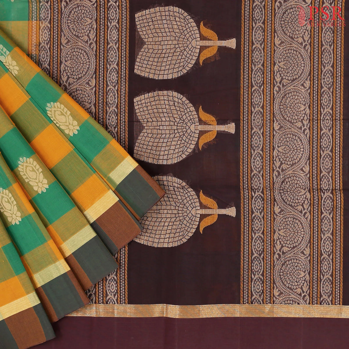 Green & Mustard Yellow Kovai Cotton Saree