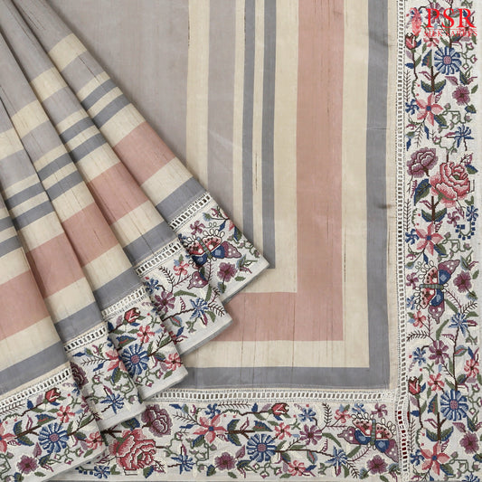 Grey Semi Dupion Saree