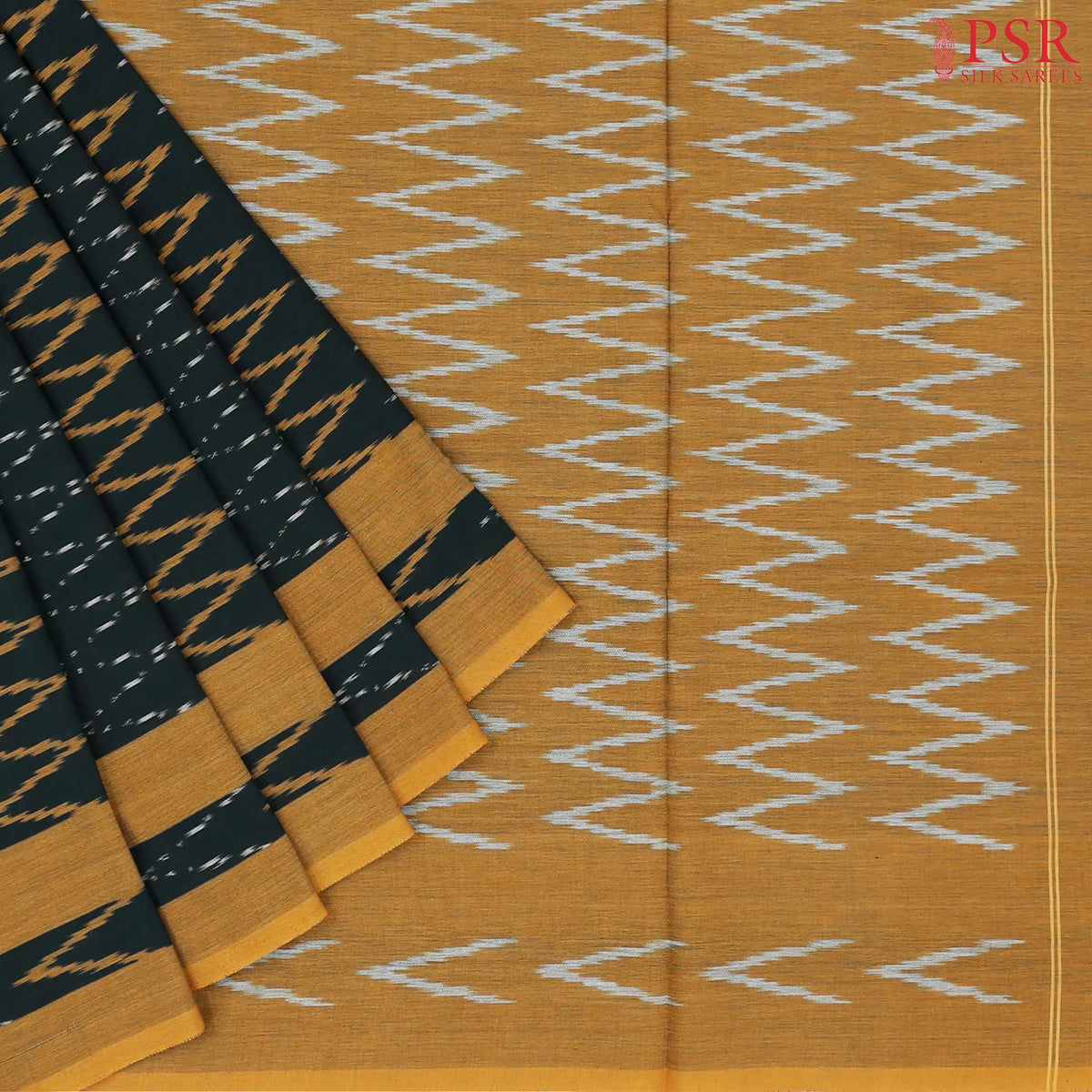 Bottle Green Ikkat Cotton Saree