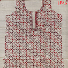 Beige & Wine Red Tussar Silk Dress Material
