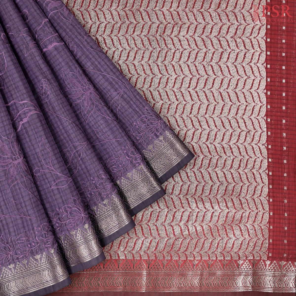 Affair Purple Semi Tussar Embroidery Saree