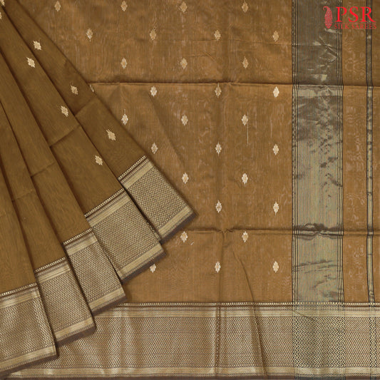 Dark Chikoo Brown Maheshwari Silk Cotton Saree
