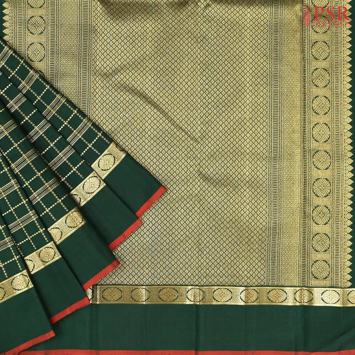 Dark Green Kanchipuram Silk Saree