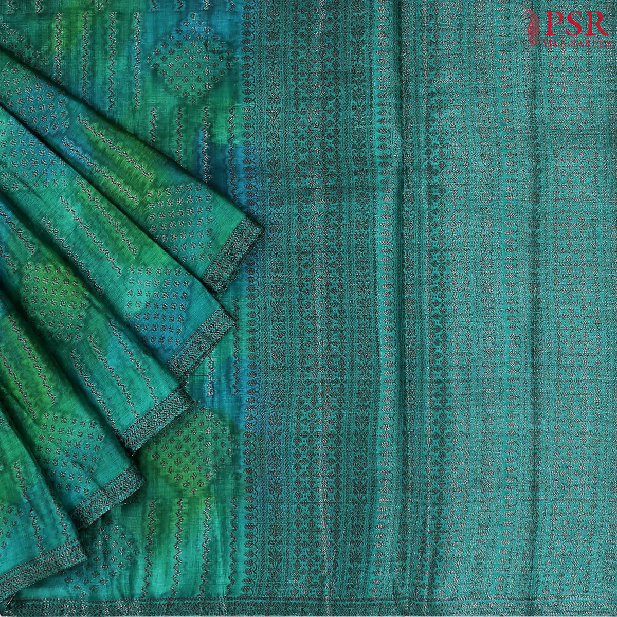 Pine Green Banaras Tussar Silk Saree