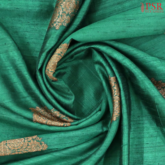 Dark Green Banaras Jute Silk Saree