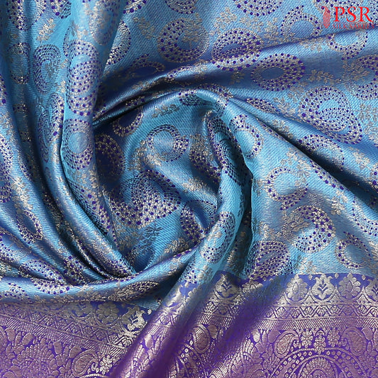 Cerulean Blue Olive Kanchipuram Tissue Silk Saree