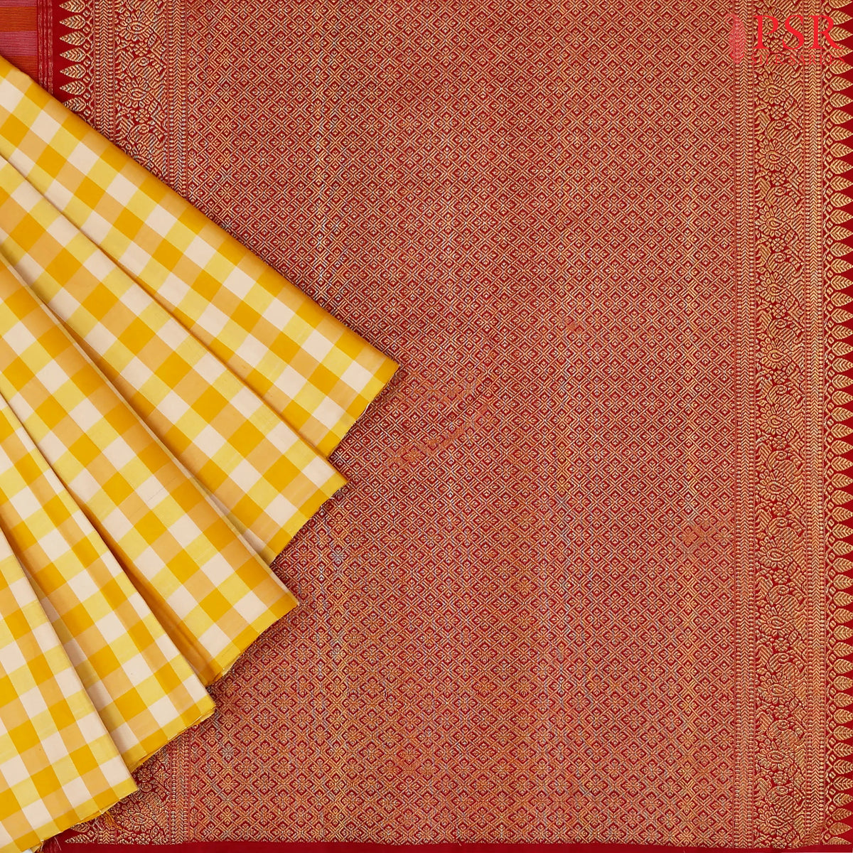 Mustard Yellow & Beige Kanchipuram Silk Saree