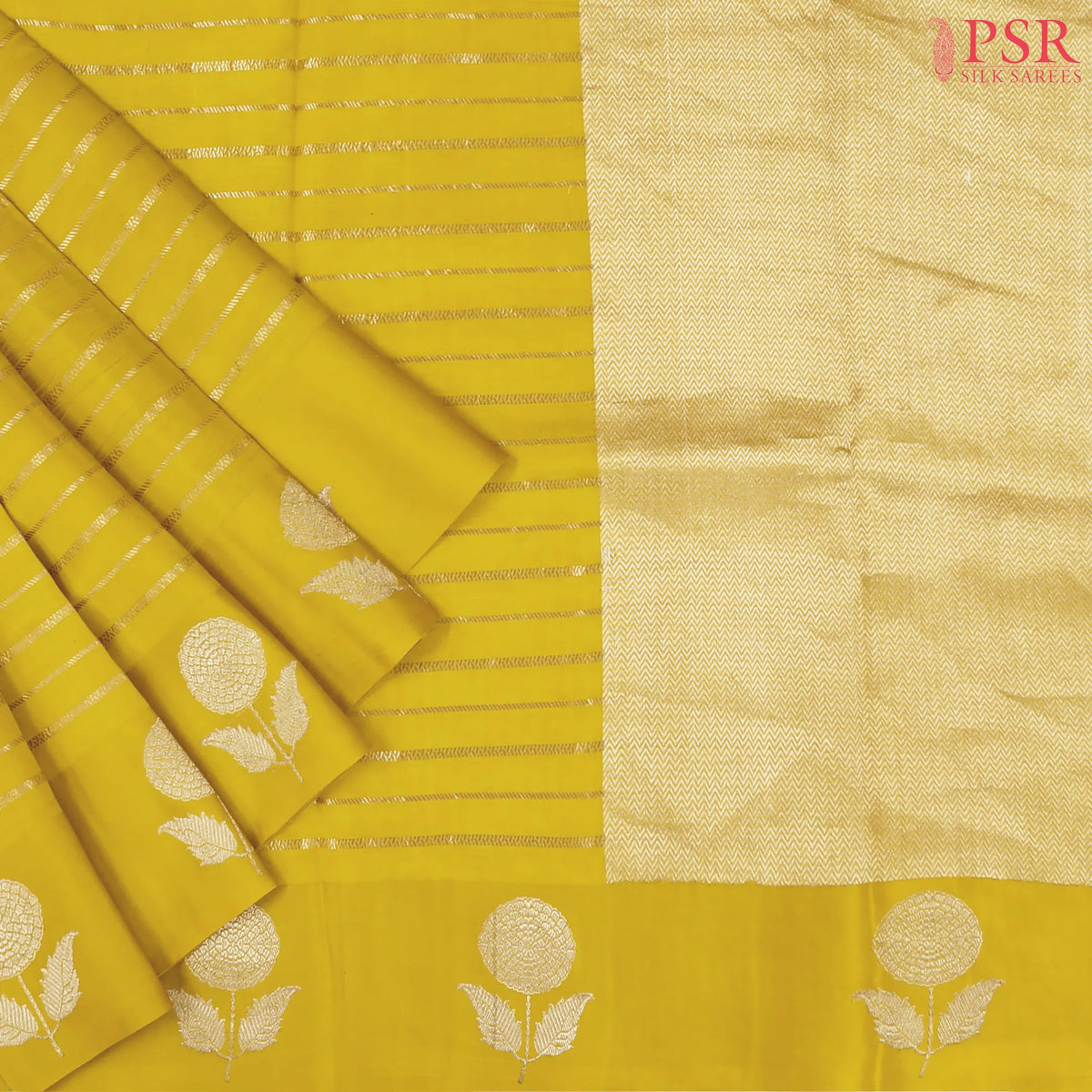 Olive Yellow Chiniya Silk Saree