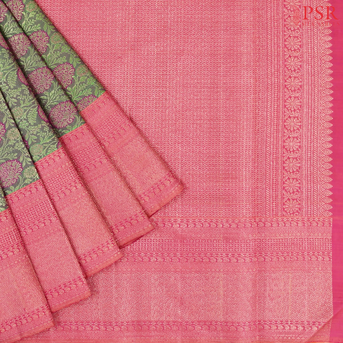 Greyish Green Kanchipuram Jacquard Silk Saree