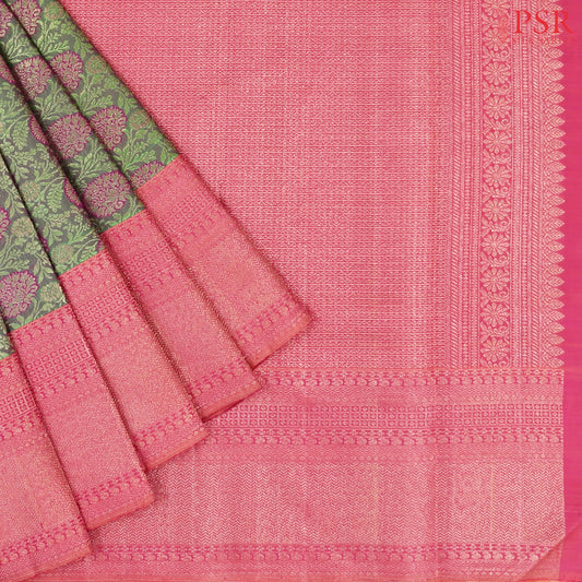 Greyish Green Kanchipuram Jacquard Silk Saree
