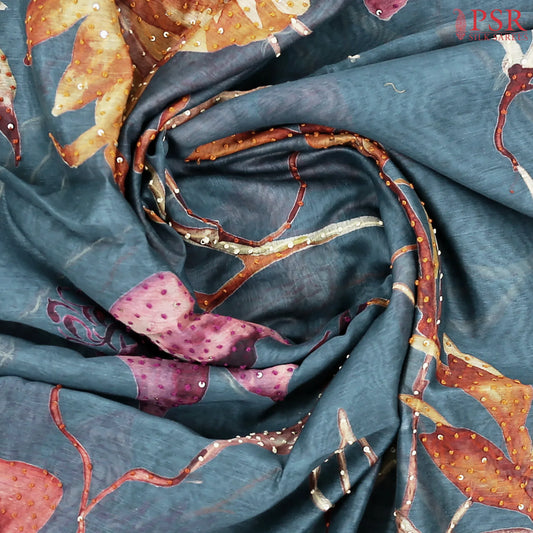 Dark Steel Blue Silk Cotton Saree