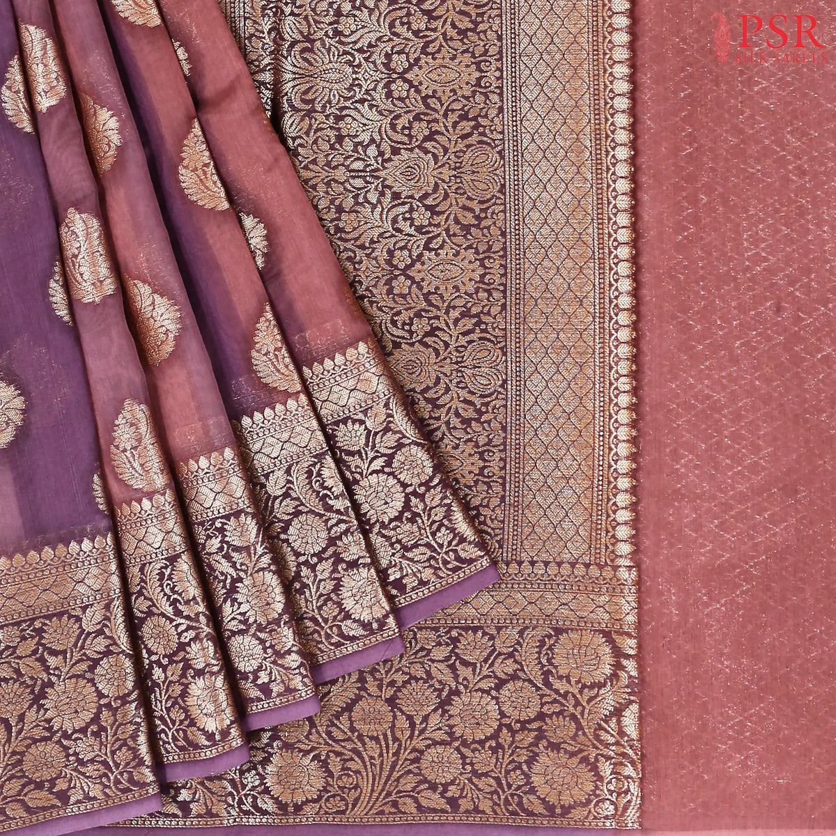 Dark Purple Mauve Shades Chanderi Silk Cotton Saree