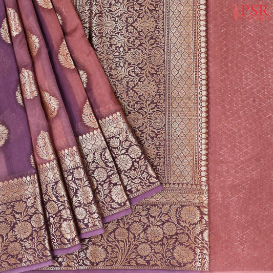 Dark Purple Mauve Shades Chanderi Silk Cotton Saree