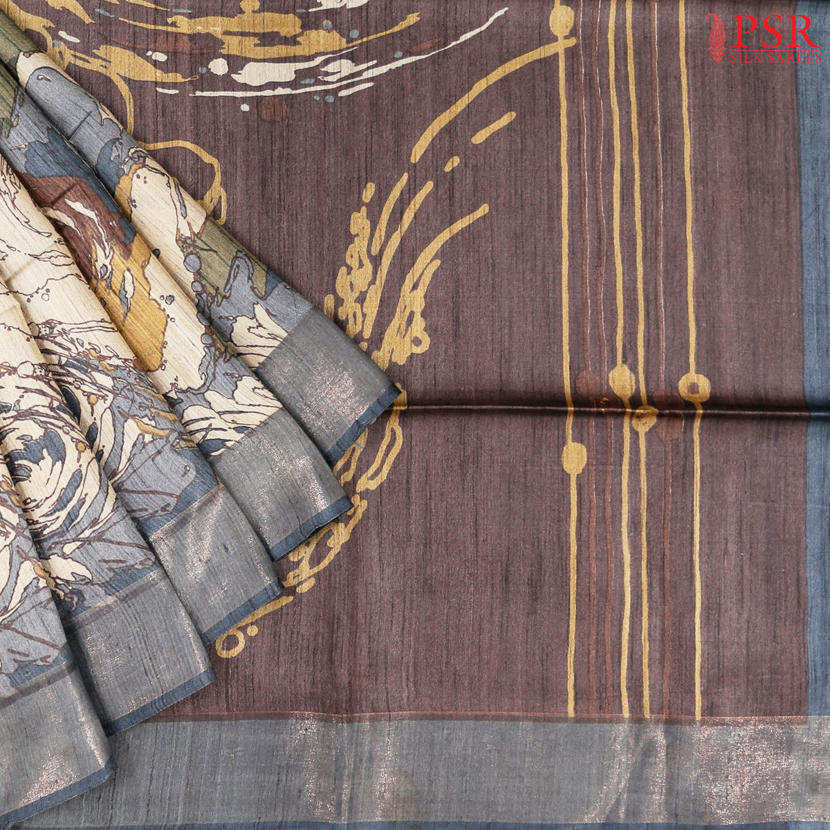 Olive Fog Kadhi Tussar Silk Saree