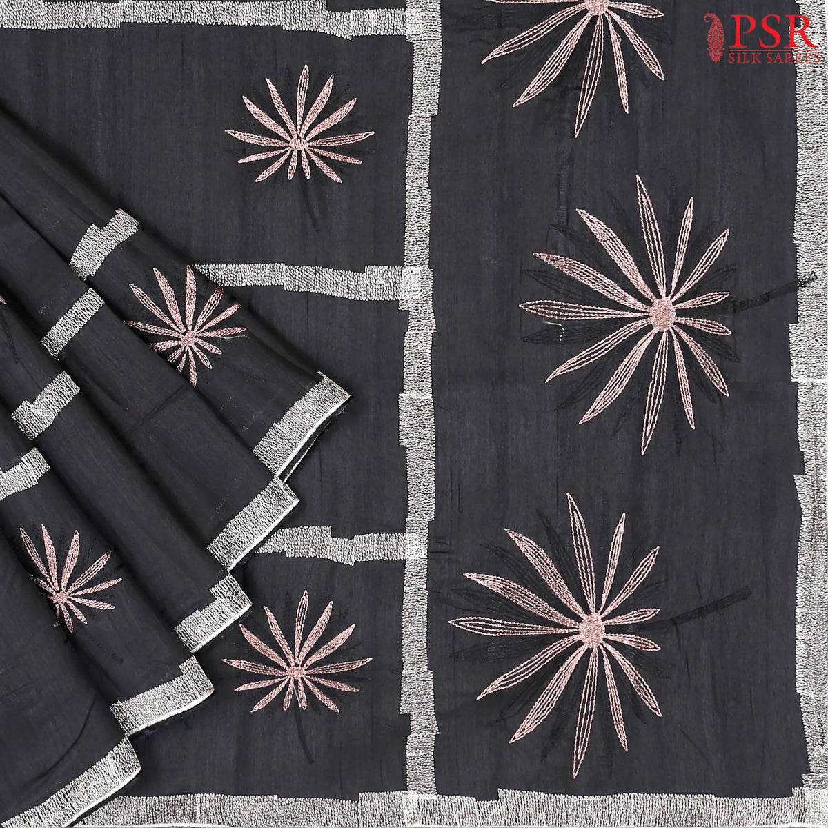 Black Kosa Embroidery Saree