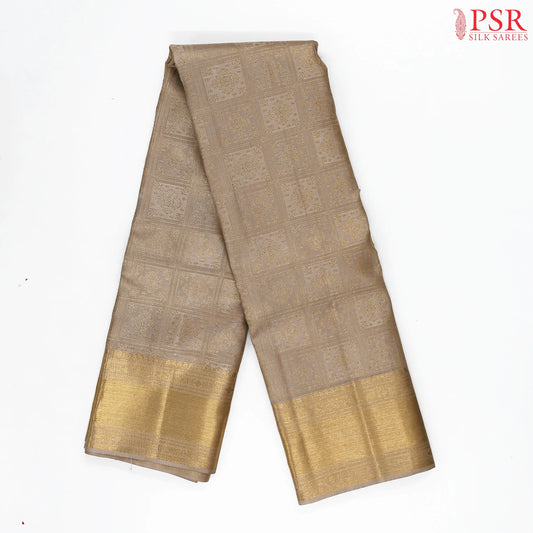 Greige Kanchipuram Jacquard Silk Saree
