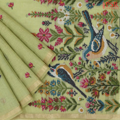 Light Moss Green Ghicha Cotton Saree