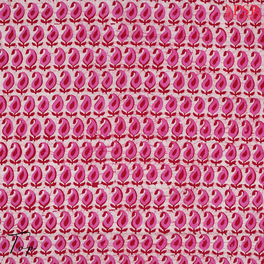 Off White & Dark Pink Batik Cotton Dress Material