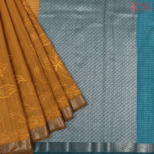 Mustard Brown Semi Dupion Saree