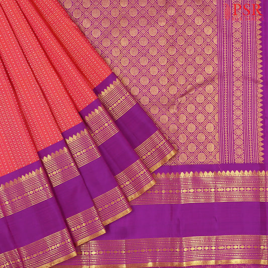 Coral Pink Kanchipuram Silk Saree