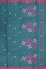 Dark Teal Blue Bengal Cotton Saree