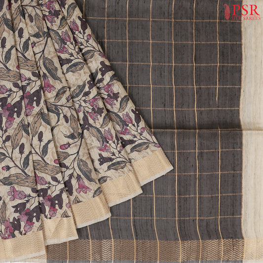 Beige & Grey Kadhi Tussar Silk Saree