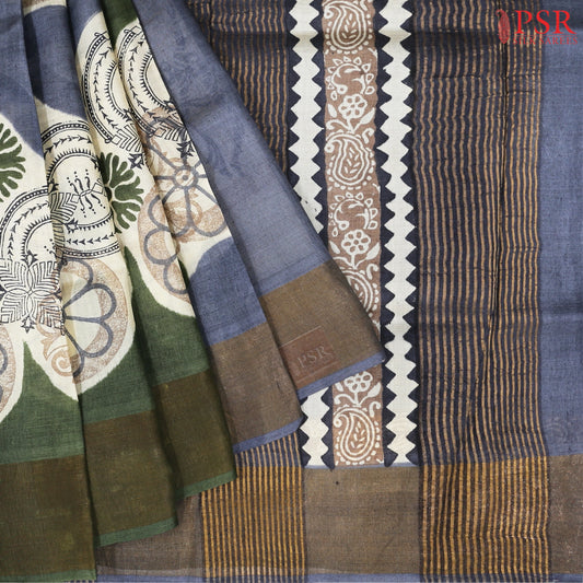 Blue-Grey Kadhi Tussar Silk Saree