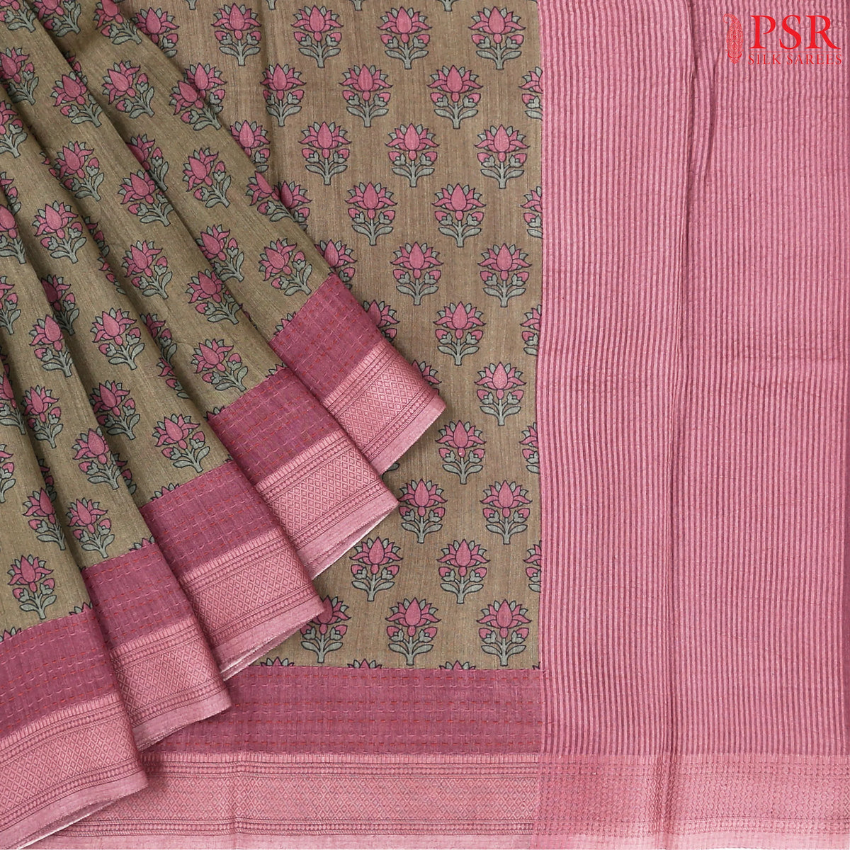 Dark Taupe Grey Munga Silk Saree