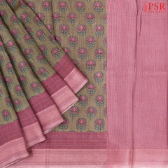 Dark Taupe Grey Munga Silk Saree