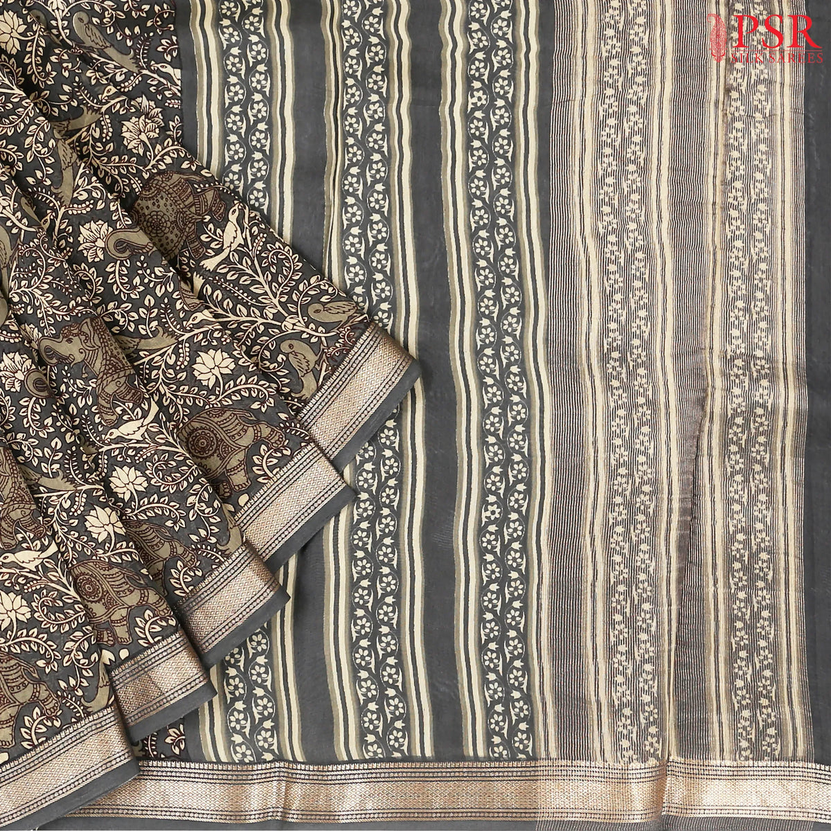 Lead Grey Chanderi Silk Cotton Saree