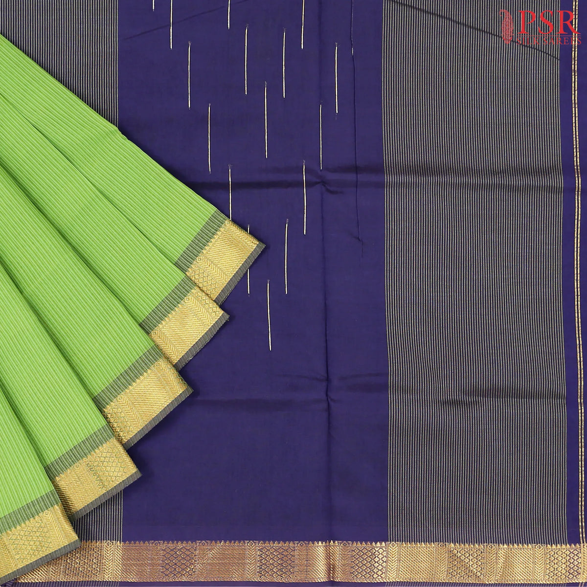 Parrot Green Cotton Silk Saree