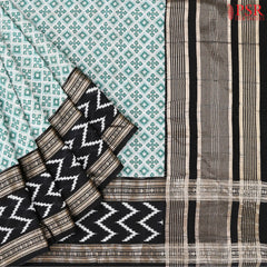 White & Sea Green Assam Saree