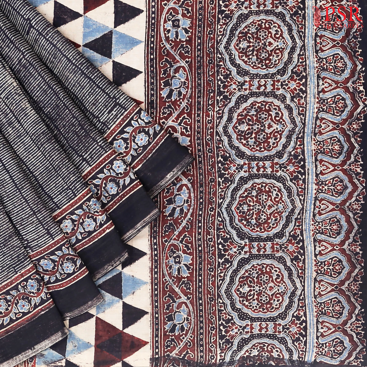 Black Jaipur Cotton Printed Saree