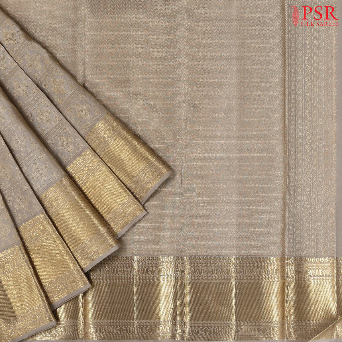 Greige Kanchipuram Jacquard Silk Saree
