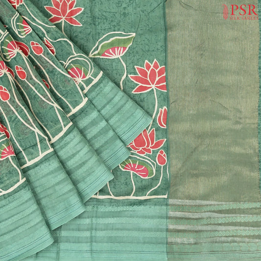 Viridian Green Chanderi Silk Cotton Saree