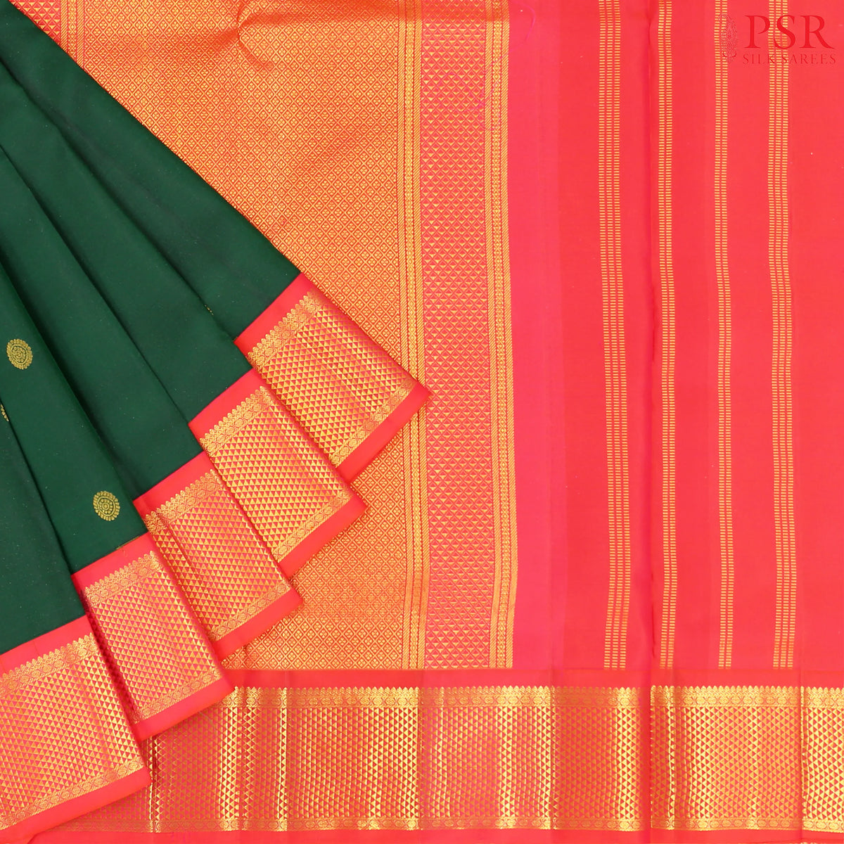 Dark Green Nine Yards Half Fine Silk Saree