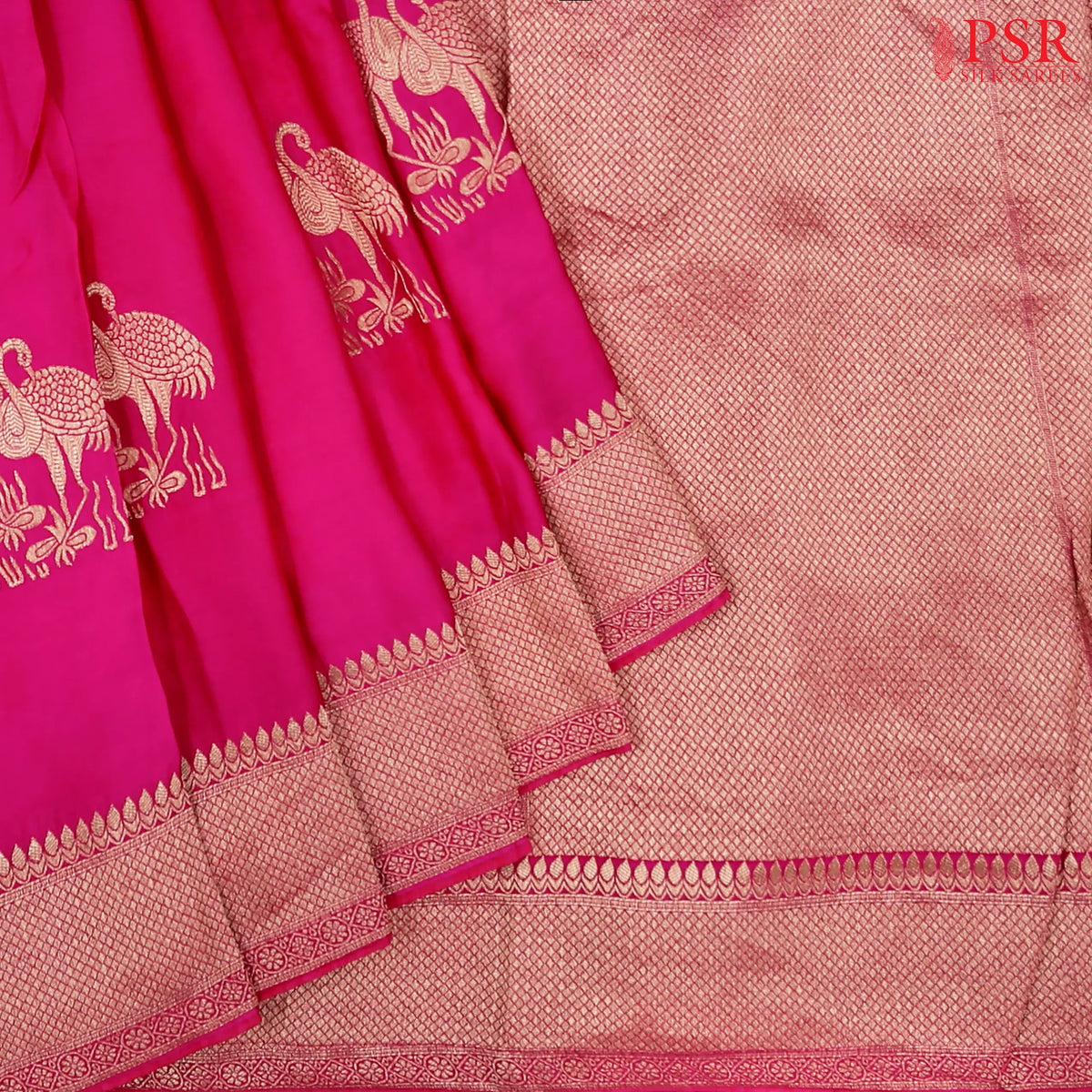 Magenta Pink Banarasi Habutai Satin Saree