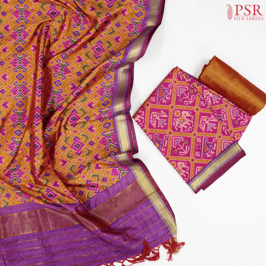 Dark Pink Soft Patola Silk Cotton Dress Material