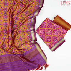 Dark Pink Soft Patola Silk Cotton Dress Material