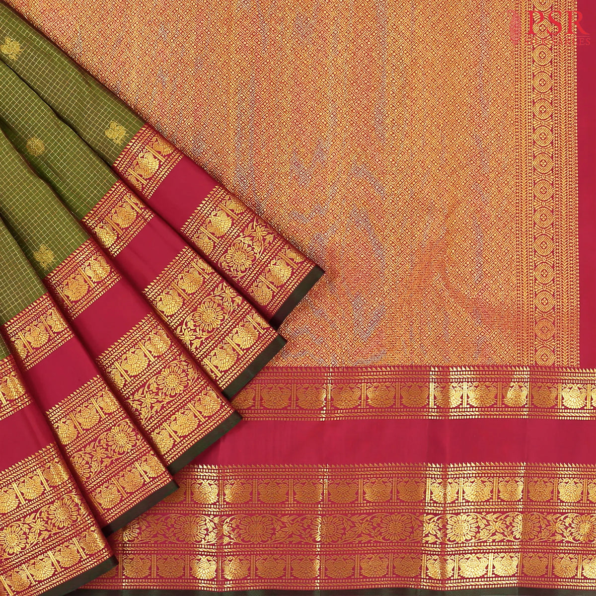 Dark Pear Green Kanchipuram Silk Saree