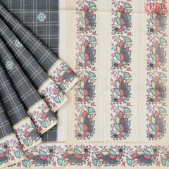 Charcoal Grey Semi Tussar Saree