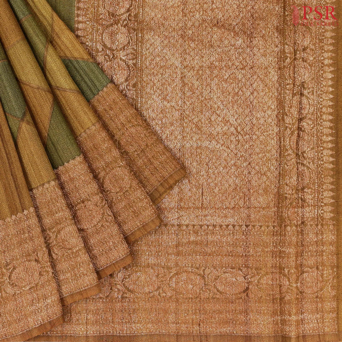 Dark Olive & Mustard Banaras Jute Silk Saree