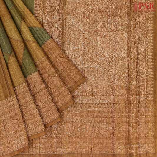 Dark Olive & Mustard Banaras Jute Silk Saree